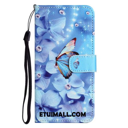 Etui Folio iPhone 16 Pro Max Motyle I Diamenty Z Paskiem Etui Ochronne