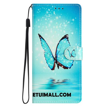 Etui Folio iPhone 16 Pro Max Niebieski Motyl Na Wodzie Z Paskiem Etui Ochronne