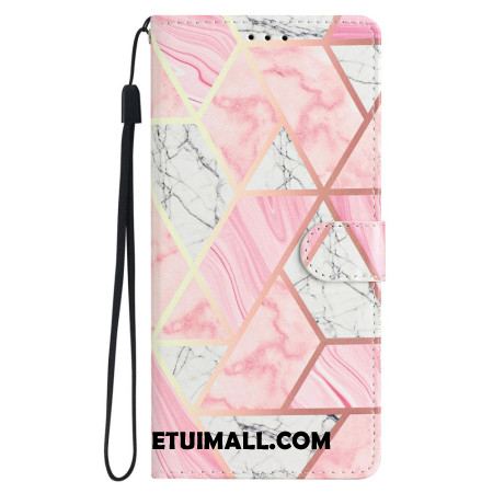 Etui Folio iPhone 16 Pro Max Różowy Marmur Z Paskiem Etui Ochronne