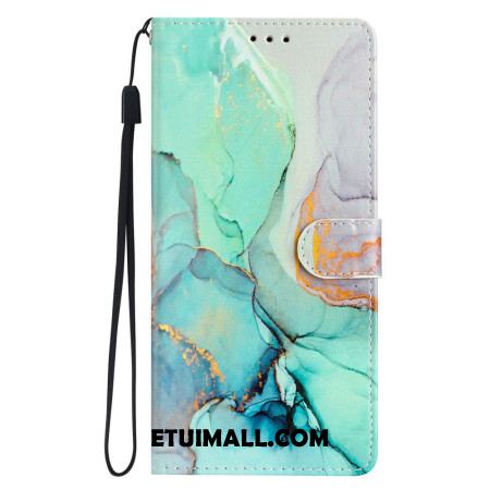 Etui Folio iPhone 16 Pro Max Zielony Marmur Z Paskiem Etui Ochronne