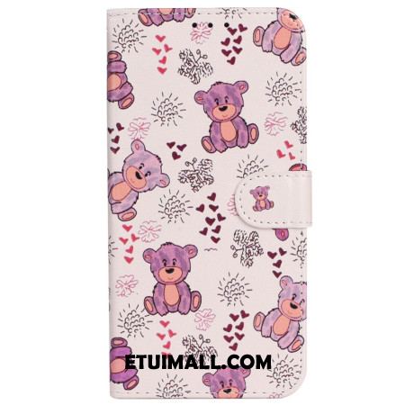 Etui Folio iPhone 16 Pro Wzór Pluszowego Misia Z Paskiem Etui Ochronne