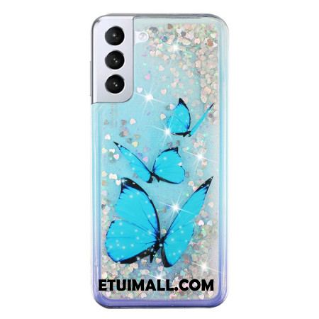 Etui Samsung Galaxy S24 Plus 5g Niebieskie Motyle W Płynie Brokat